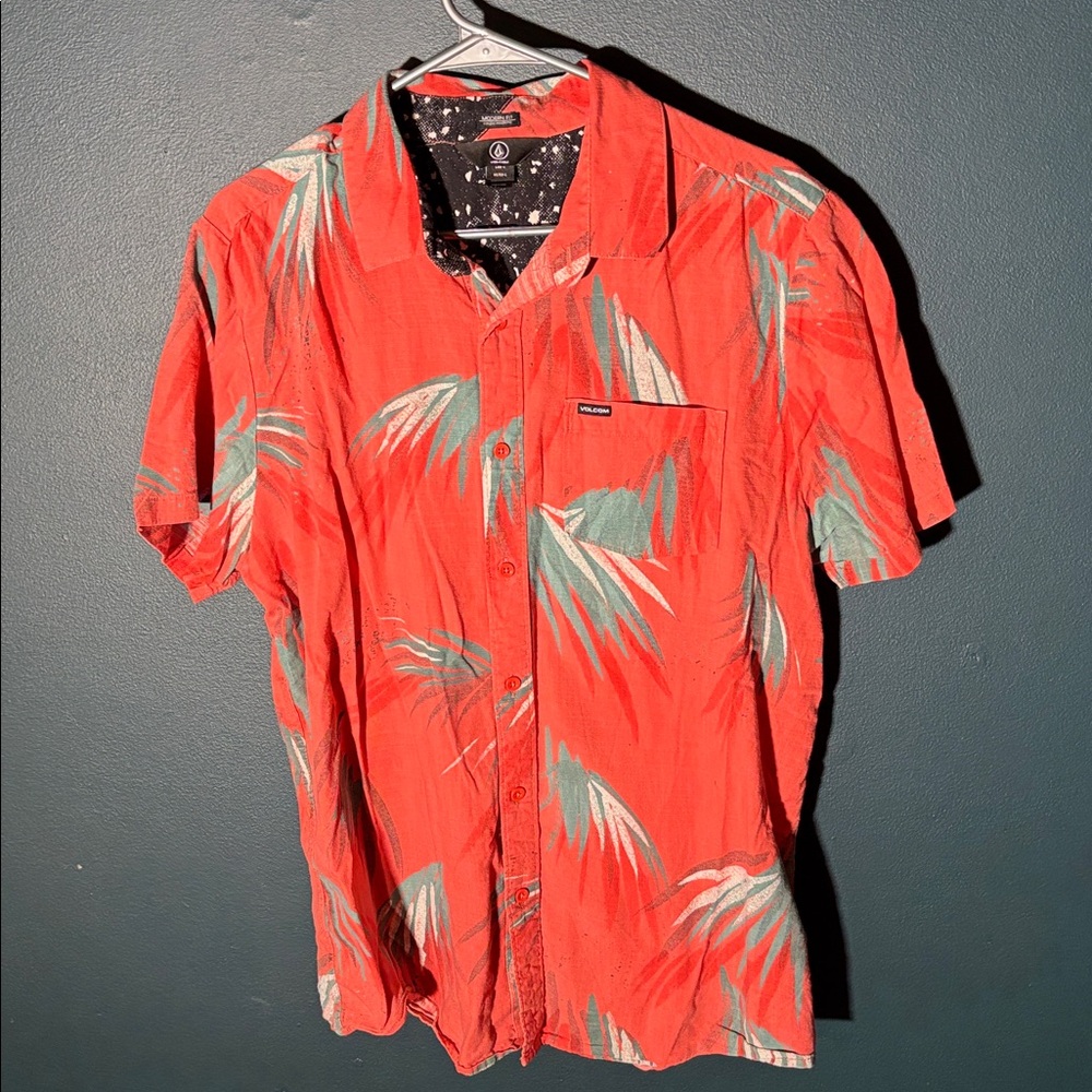 Volcom Mens Palm Tropical Print Short Sleeve Casual Shirt Size Large